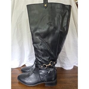 NWOT Just Fab 8.5 Wide Calf Clea Equestrian Bit Black Riding Boots 126291